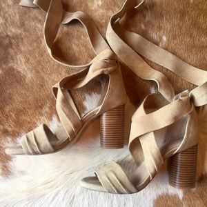 RAFE Nude Suede Ankle Tie Sandals